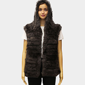Faux Fur Hooded Sleeveless Vest