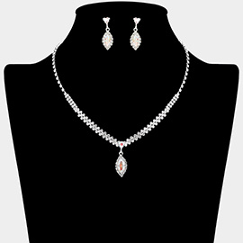 Marquise CZ Stone Pendant Accent Rhinestone Paved Necklace