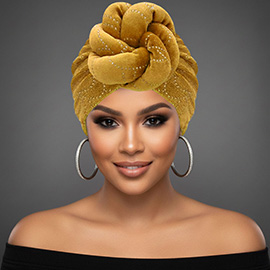 Elegant Rhinestone Studded Knot Turban Hair Wrap