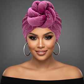 Elegant Rhinestone Studded Knot Turban Hair Wrap