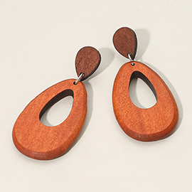 Wooden Open Teardrop Dangle Earrings