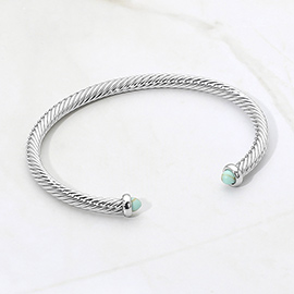 Stone Tip Twisted Cable Cuff Bracelet