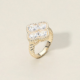 Square Colorful CZ Gemstone Accent Ring