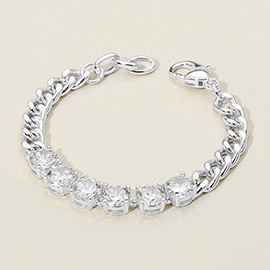 14K Gold Plated CZ Round Stone Cluster Link Chain Bracelet