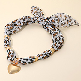 Bold Brushed Heart Pendant Leopard Print Fabric Scarf Necklace
