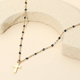 Cross Pendant Beaded Chain Necklace