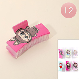 12PCS - Monster Bunny Character Printed Hair Claw Clips