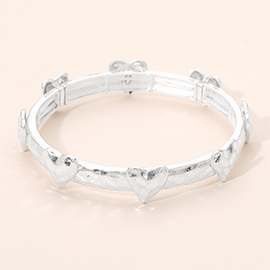 Hammered Brushed Metal Heart Accent Stretch Bracelet