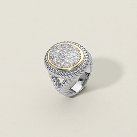 Two Tone CZ Stone Paved Round Statement Ring
