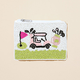 Golf Cart Seed Beaded Mini Pouch Bag