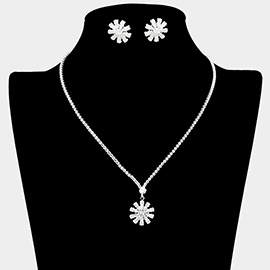 Flower CZ Stone Cluster Pendant Rhinestone Paved Necklace