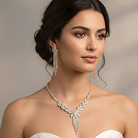 Rhinestone Paved Leaf Cascade Necklace