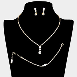 Teardrop CZ Stone Cluster Accent Rhinestone Paved Jewelry Set