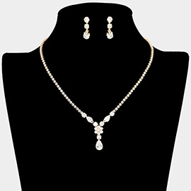 Flower CZ Stone Cluster Center Teardrop Accent Rhinestone Paved Necklace