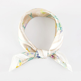 Watercolor Botanical Printed Square Silky Satin Bandana Scarf