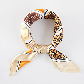 Pop Art Horse and Leopard Printed Square Silky Satin Bandana Scarf