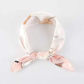 Nautical Rope Floral Pattern Printed Square Silky Satin Bandana Scarf