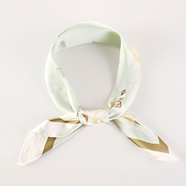 Elegant Blossom Branch Printed Square Silky Satin Bandana Scarf
