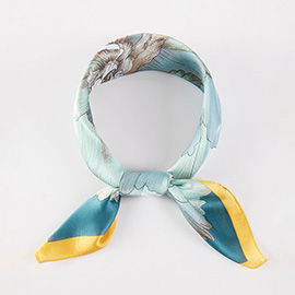 Flower Artwork Printed Square Silky Satin Bandana Scarf