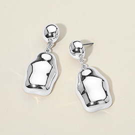 Silver Dipped Abstract Pebble Drop Dangle Earrings