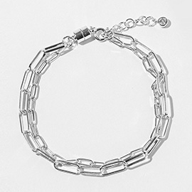 White Gold Dipped Paperclip Chain Magnetic Bracelet