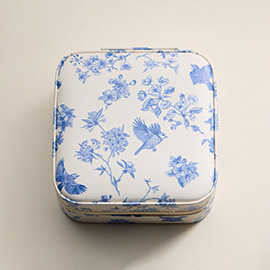 Bird And Floral Pattern Printed Portable Square Jewelry Box