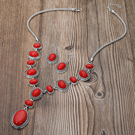 Bold Vintage Boho Oval Stone Link Cascading Statement Necklace