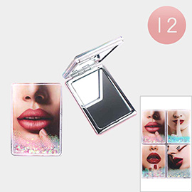 12PCS - Floating Glitter Bold Lip-Art Printed Cosmetic Mirrors