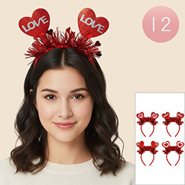 12PCS - Love Message Glittered Heart Accent Tinsel Party Headbands
