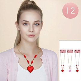 12PCS - Heart Pendant Beaded Necklaces