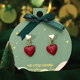 14K Gold Dipped Heart Charm Drop Dangle Earrings