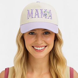 Floral MAMA Embroidered Five Panel Canvas Baseball Cap