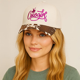 Animal Pattern Brim COWGIRL Message Embroidered Five Panel Canvas Baseball Cap