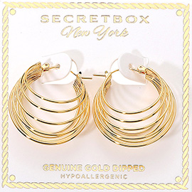 SECRET BOX_Genuine Gold Dipped Hypoallergenic Multi Wire Layered Pin Catch Hoop Earrings