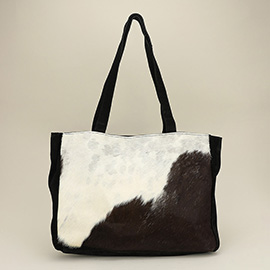 Genuine Leather Calf Fur Chic Animal Pattern Shoulder Tote Bag