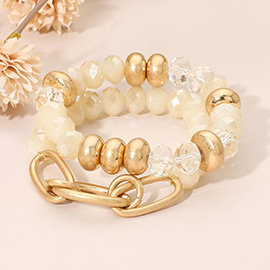 2PCS - Oval Link Accent Faceted Beaded Stretch Multi Layered Bracelets