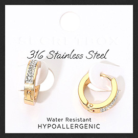 SECRET BOX_Stainless Steel Stone Paved Small Huggie Hoop Earrings