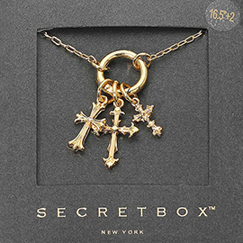 SECRET BOX_14K Gold Dipped Interchangeable Triple Cross Charm Pendant Necklace