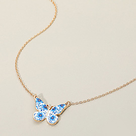 Floral Pattern Enamel Butterfly Pendant Necklace