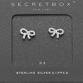SECRET BOX_Sterling Silver Dipped CZ Stone Paved Bow Stud Earrings