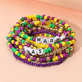 10PCS - MARDI GRAS Message Beaded Stretch Multi Layered Bracelets