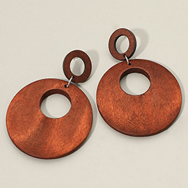 Wooden Round Cutout Drop Dangle Earrings