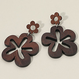 Wooden Flower Cutout Drop Dangle Earrings