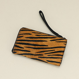 Genuine Leather Hair-On Tiger Pattern Wallet with Wristlet