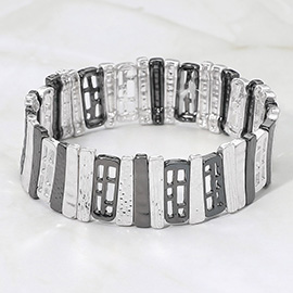 Vintage Metal Cut Out Pointed Bar Beaded Stretch Bracelet