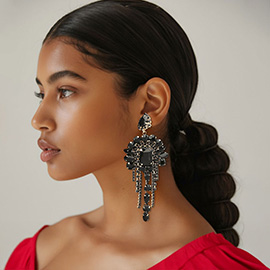 Stone Cluster Chandelier Fringe Drop Evening Statement Earrings