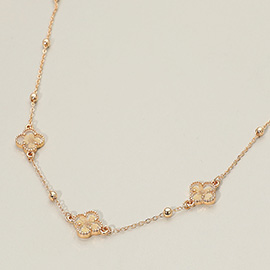 Floral Encased Quatrefoil Charm Station Necklace