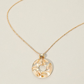 Floral Encased Botanical Ring Pendant Necklace