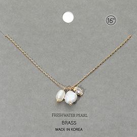 Freshwater Pearl Stone Cluster Charm Pendant Necklace