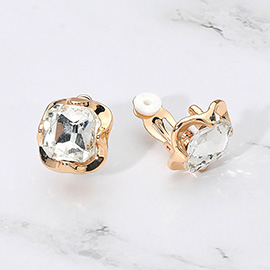 Square Faceted Stone Cluster Clip On Evening Earrings